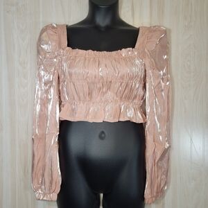 Rehab Pink and Gold Puff Sleeve Crop Blouse